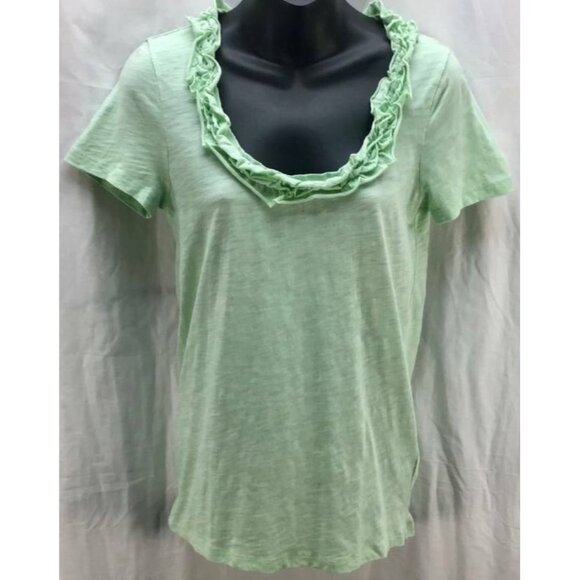 J CREW Top Small Green Tee Shirt Scoop Ruffle New - Picture 1 of 6